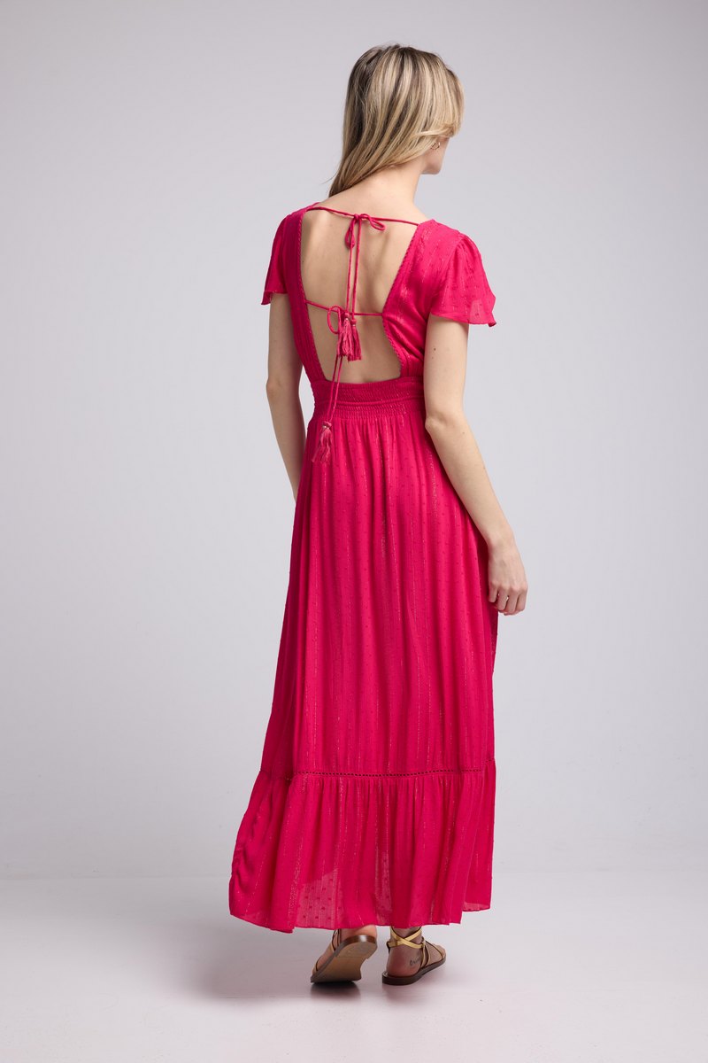 Robe Long Manches Courtes - Rouge