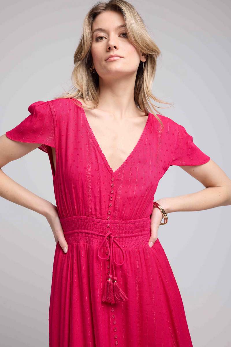 Robe Long Manches Courtes - Rouge