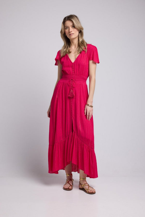 Short Sleeve Long Dress - Red