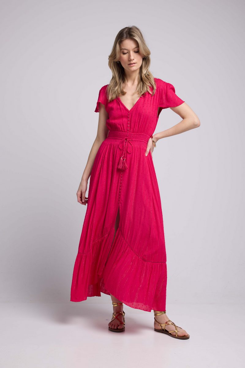 Robe Long Manches Courtes - Rouge