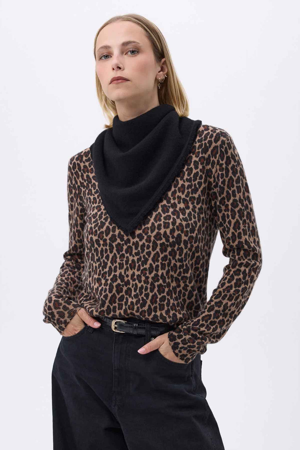 Echarpe Carrée Franges Unisexe Irma En Cachemire - Noir - Femme