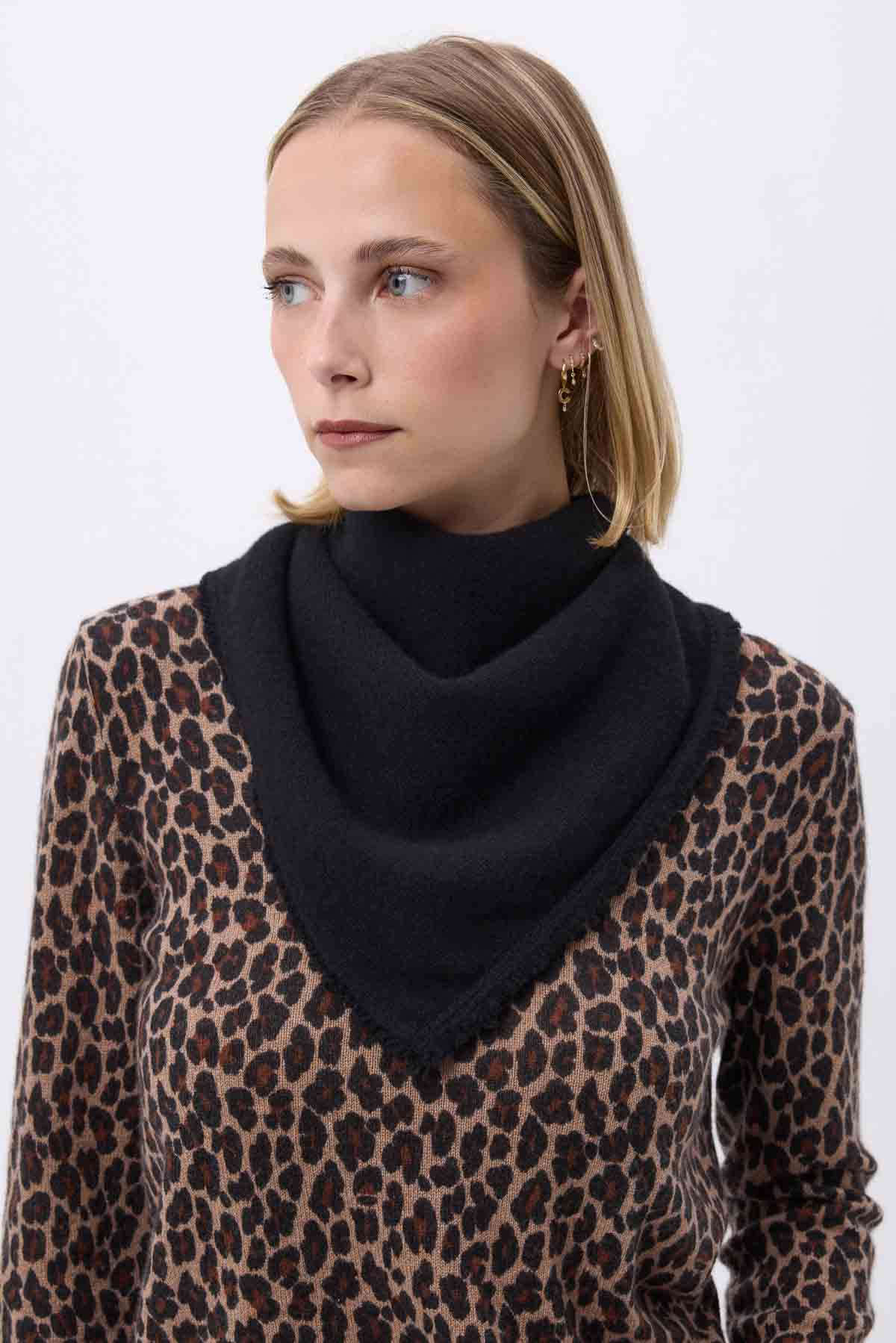 Echarpe Carrée Franges Unisexe Irma En Cachemire - Noir - Femme