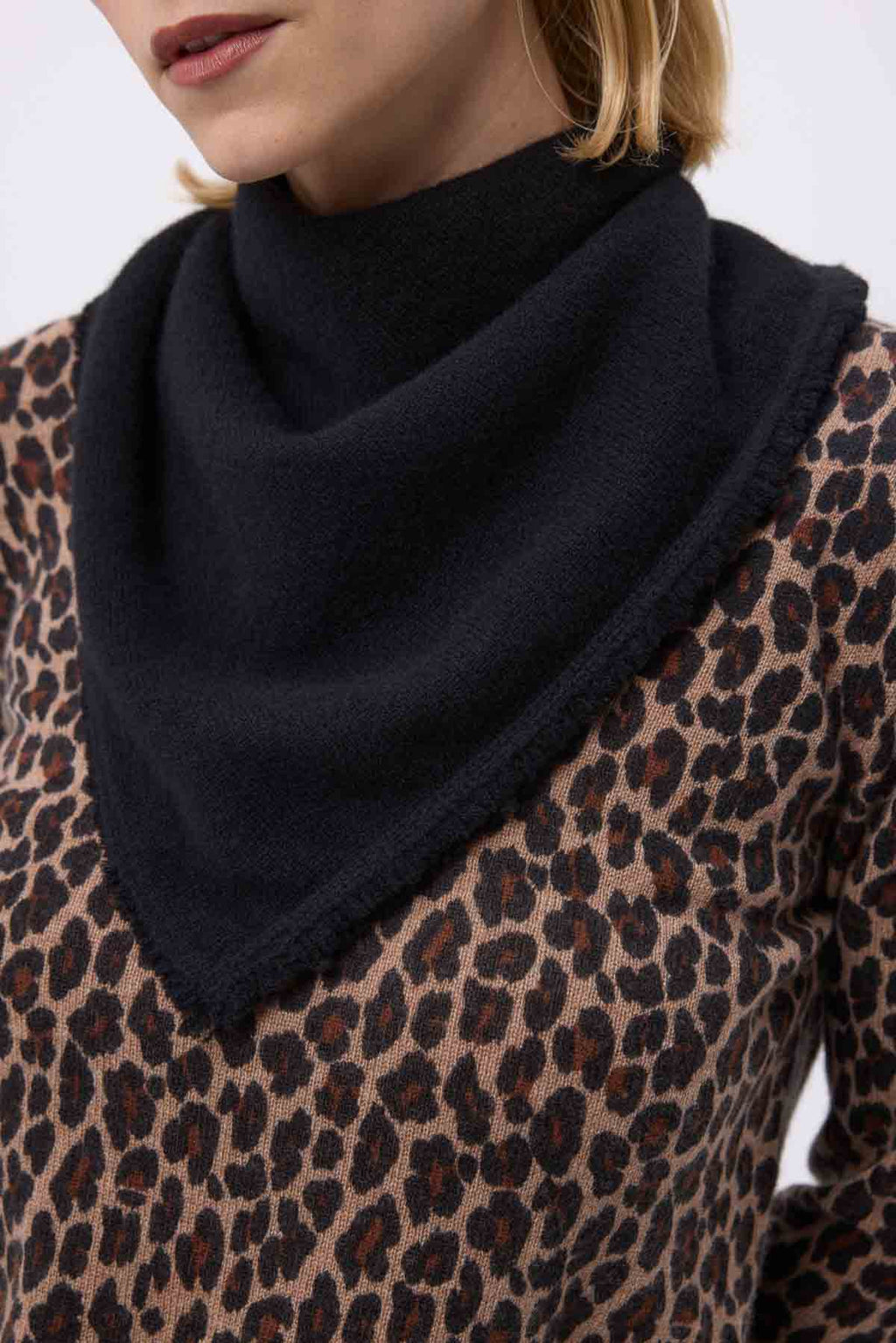 Echarpe Carrée Franges Unisexe Irma En Cachemire - Noir - Femme