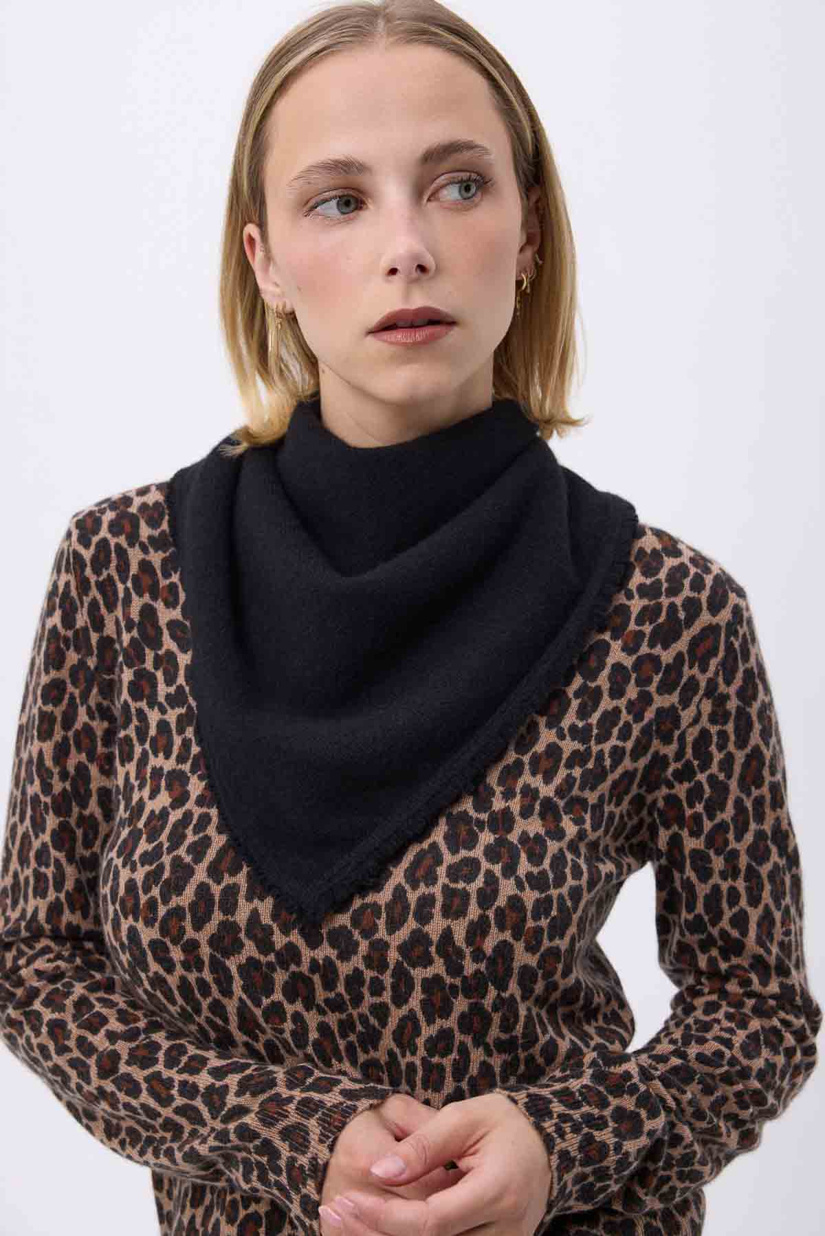 Echarpe Carrée Franges Unisexe Irma En Cachemire - Noir - Femme