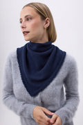 Irma Kvadratisk Frynset Unisex Tørklæde I K试验/Kashmir - Marineblå - Dame