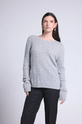 Jersey de cuello redondo trenzado Isabella - Gris - Mujer