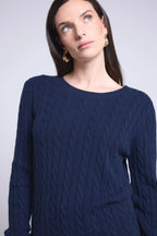 Jersey de cuello redondo trenzado Isabella - Azul marino - Mujer