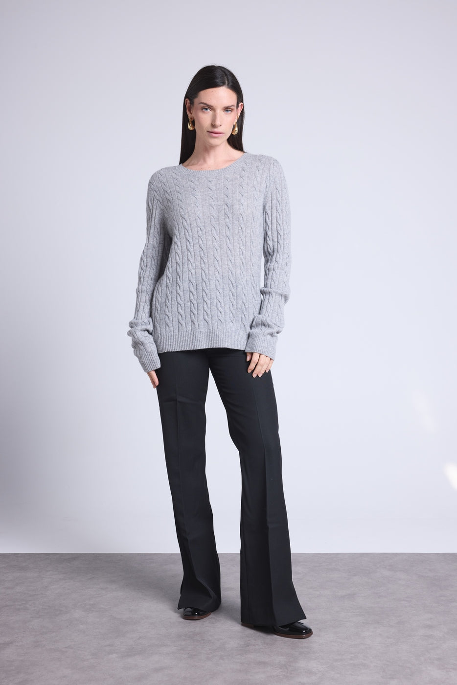 Jersey de cuello redondo trenzado Isabella - Gris - Mujer