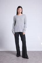 Jersey de cuello redondo trenzado Isabella - Gris - Mujer