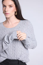 Jersey de cuello redondo trenzado Isabella - Gris - Mujer