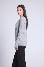 Jersey de cuello redondo trenzado Isabella - Gris - Mujer
