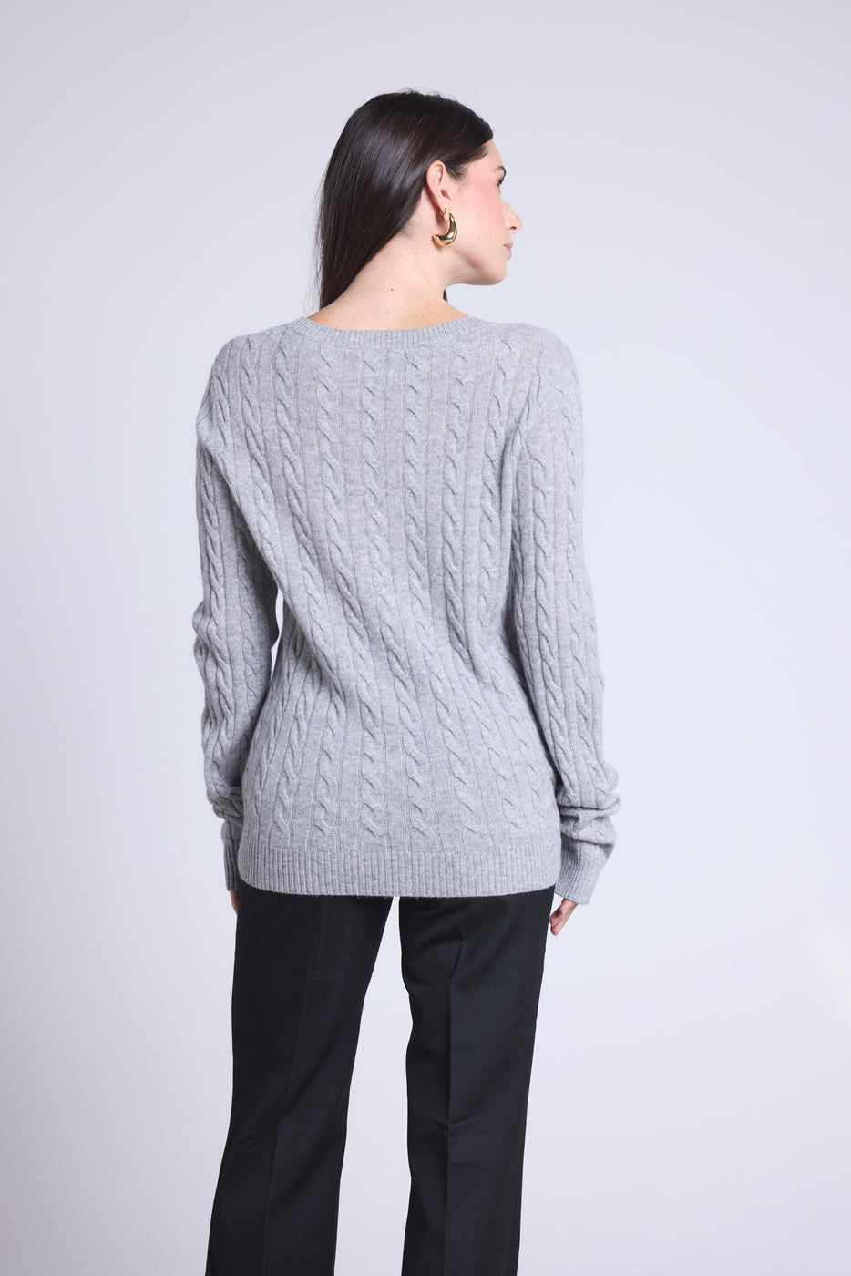Jersey de cuello redondo trenzado Isabella - Gris - Mujer