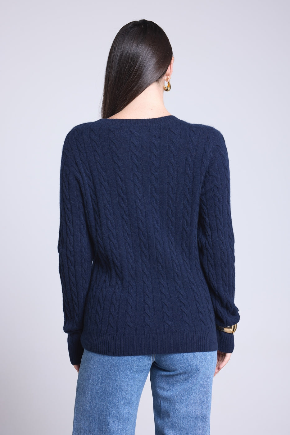 Jersey de cuello redondo trenzado Isabella - Azul marino - Mujer