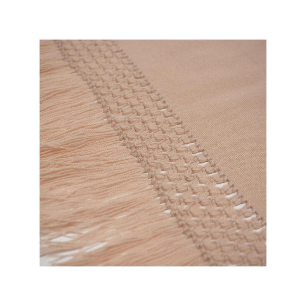Wool Throw with Macramé Details - Isia - Powder