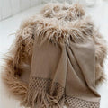 Wool Throw with Macramé Details - Isia - Powder
