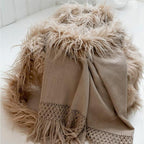 Wool Throw with Macramé Details - Isia - Powder