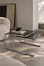 Duo di tavolini a incastro stile Bauhaus anni '70 - Argento