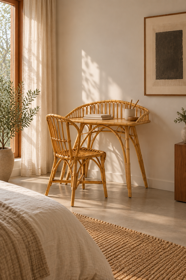 Scrivania in rattan con sedia - Legno