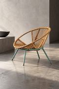 Poltrona in rattan con base in metallo - Verde