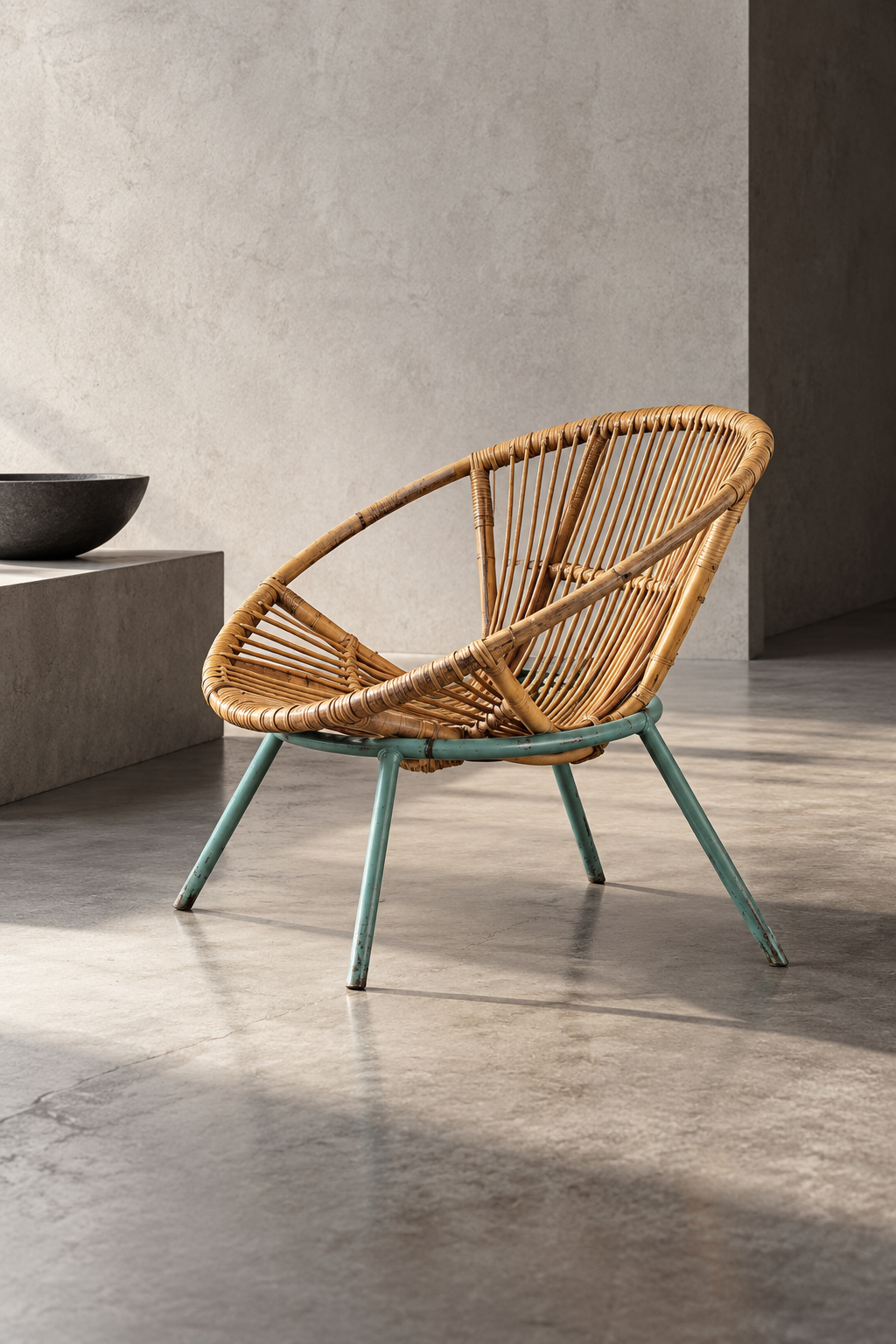 Poltrona in rattan con base in metallo - Verde