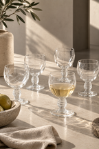Set of 6 Large Wine Glasses Detailed Stems/Engraved Crystal/Art Nouveau - Clear