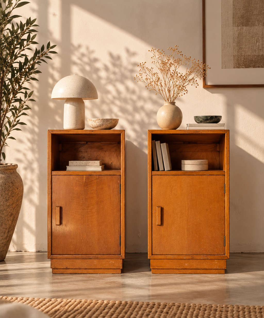 Coppia di comodini Art Déco in rovere biondo di A Gardner & Son - Legno
