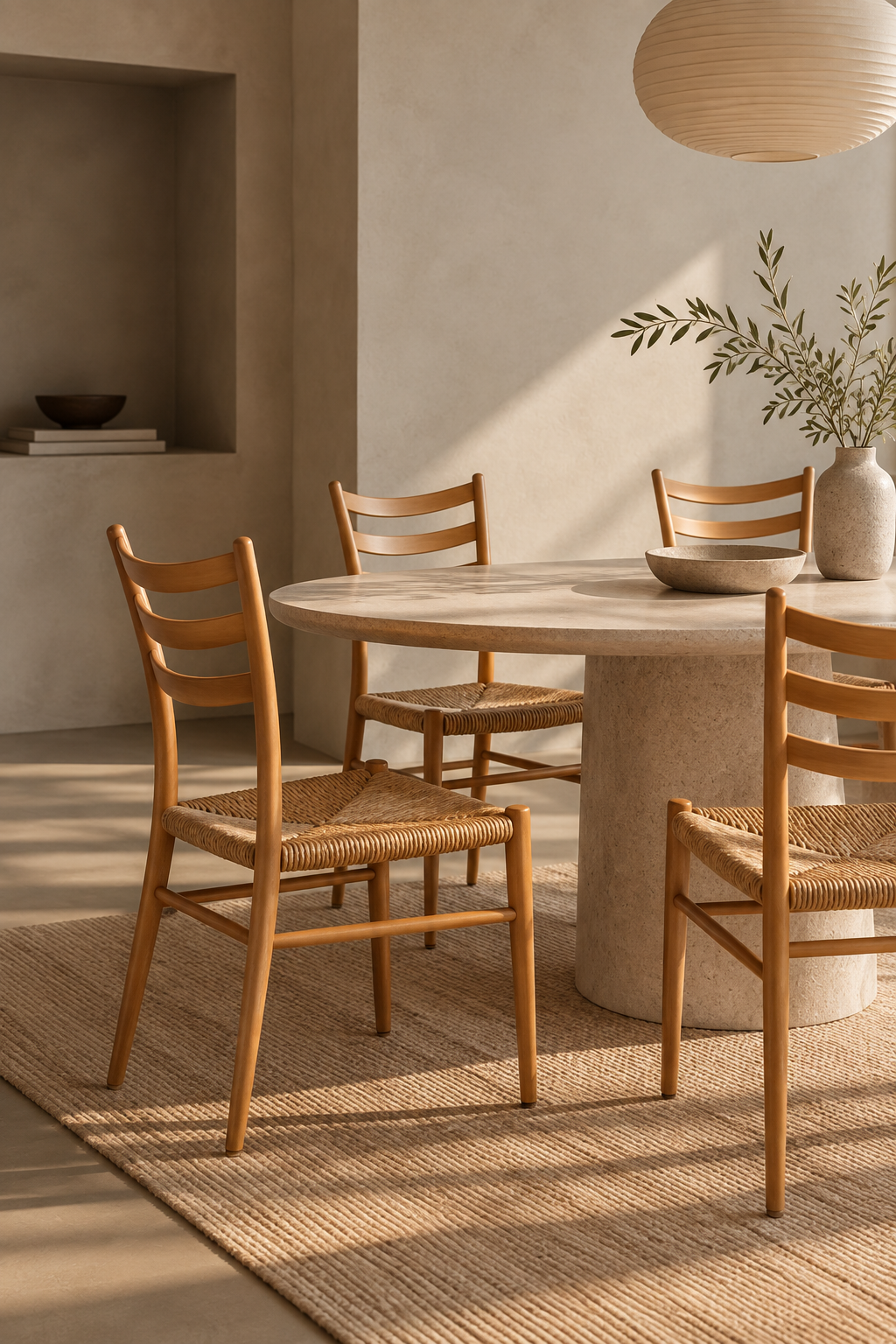 Set Di 4 Sedie Italiane Vintage In Legno E Paglia - Legno