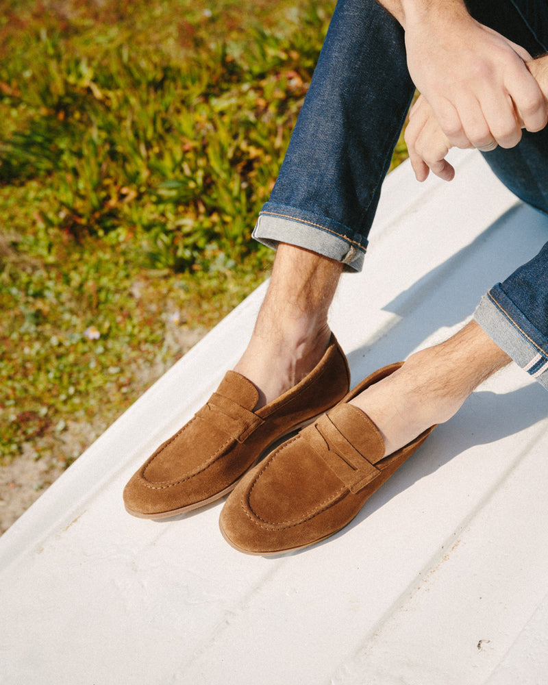 Penny Loafer Flex Antoine - Gamuza tabaco - Suela de caucho - Hombre