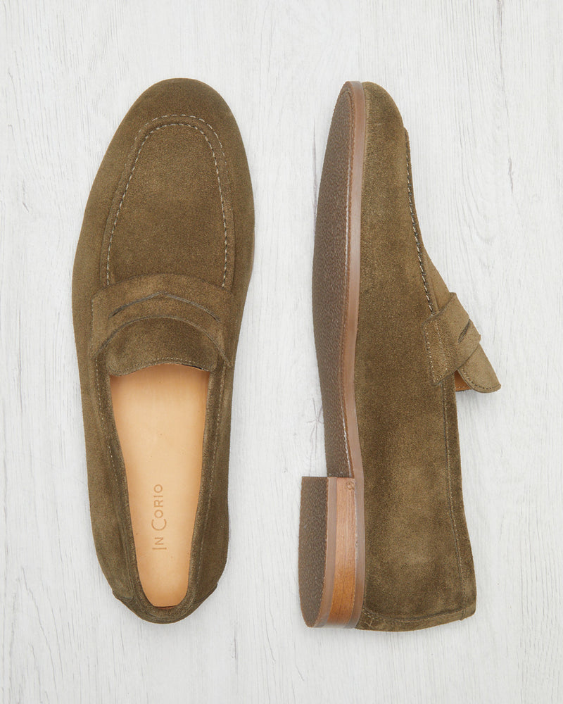 Penny Loafer Flex Antoine - Daim Vert Olive - Semelle Gomme - Homme