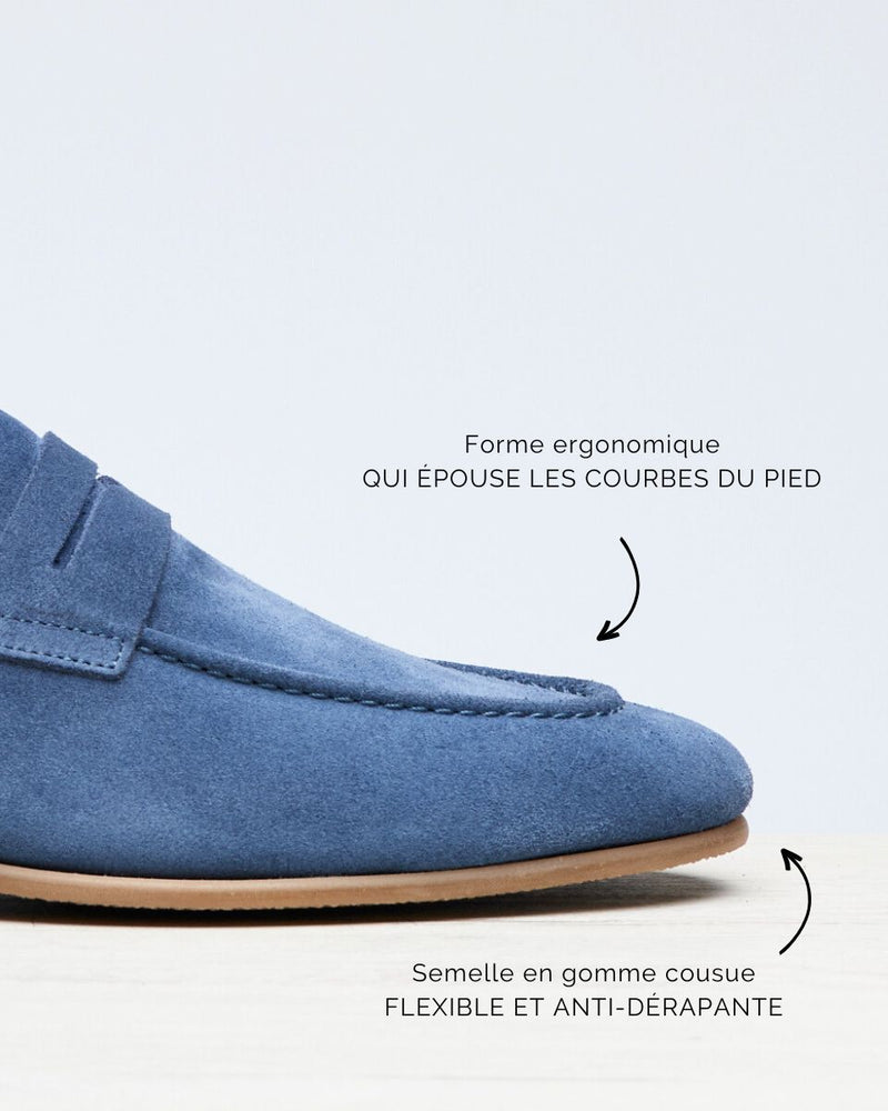 Penny Loafer Flex Antoine - Daim Bleu Ciel - Semelle Gomme - Homme