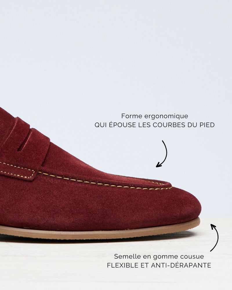 Penny Loafer Flex Antoine - Ante burdeos - Suela de caucho - Hombre