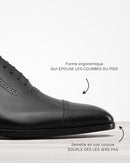 Oxford - Plastron Clément - Cuir Noir - Semelle Cuir - Homme