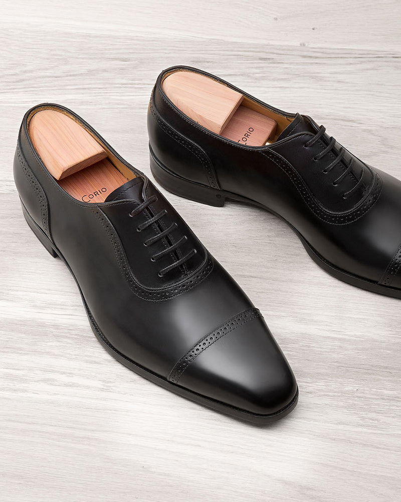 Oxford - Plastron Clément - Cuir Noir - Semelle Cuir - Homme