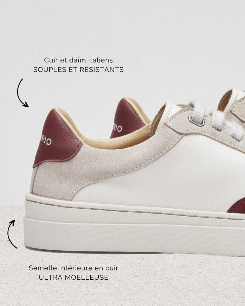 Basket Femme Maxime - Cuir Et Daim Beige & Bordeaux