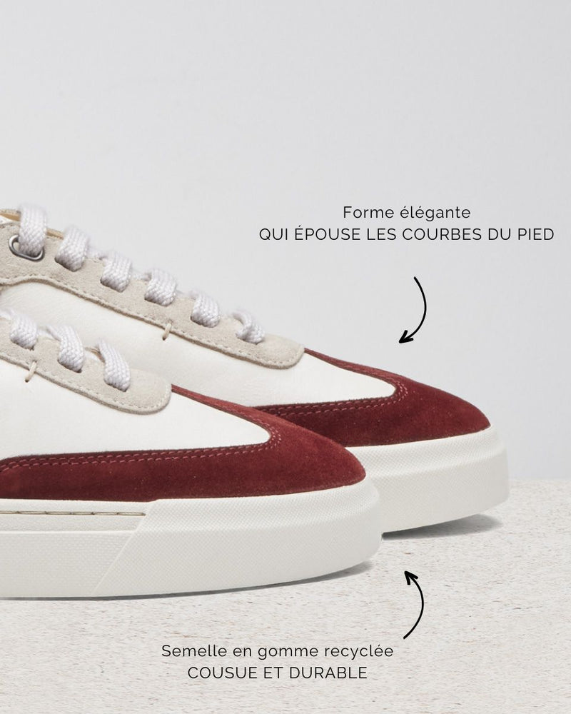 Basket Femme Maxime - Cuir Et Daim Beige & Bordeaux