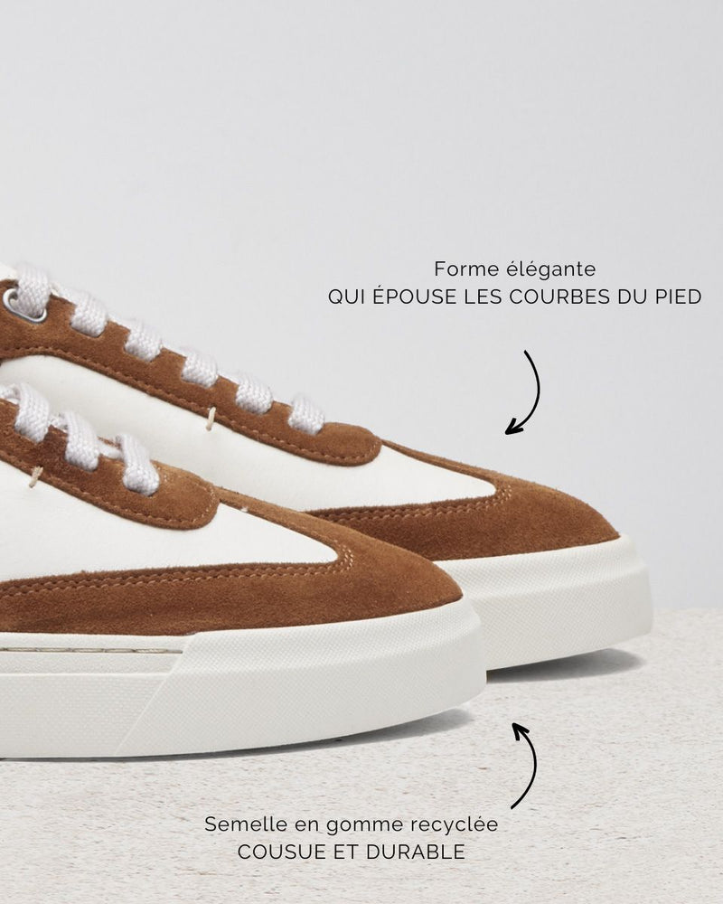 Basket Femme Maxime - Cuir Et Daim Cognac