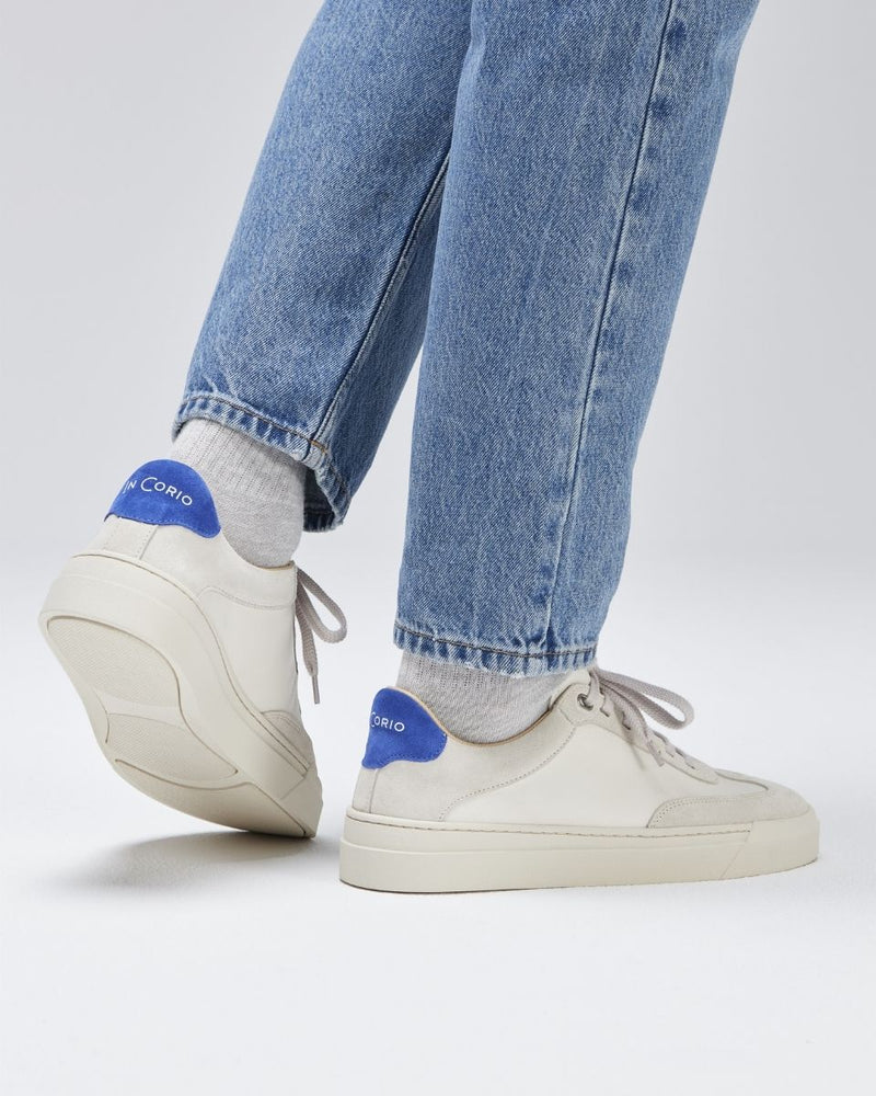 Basket Homme Maxime - Cuir Blanc Et Daim Blanc / Bleu