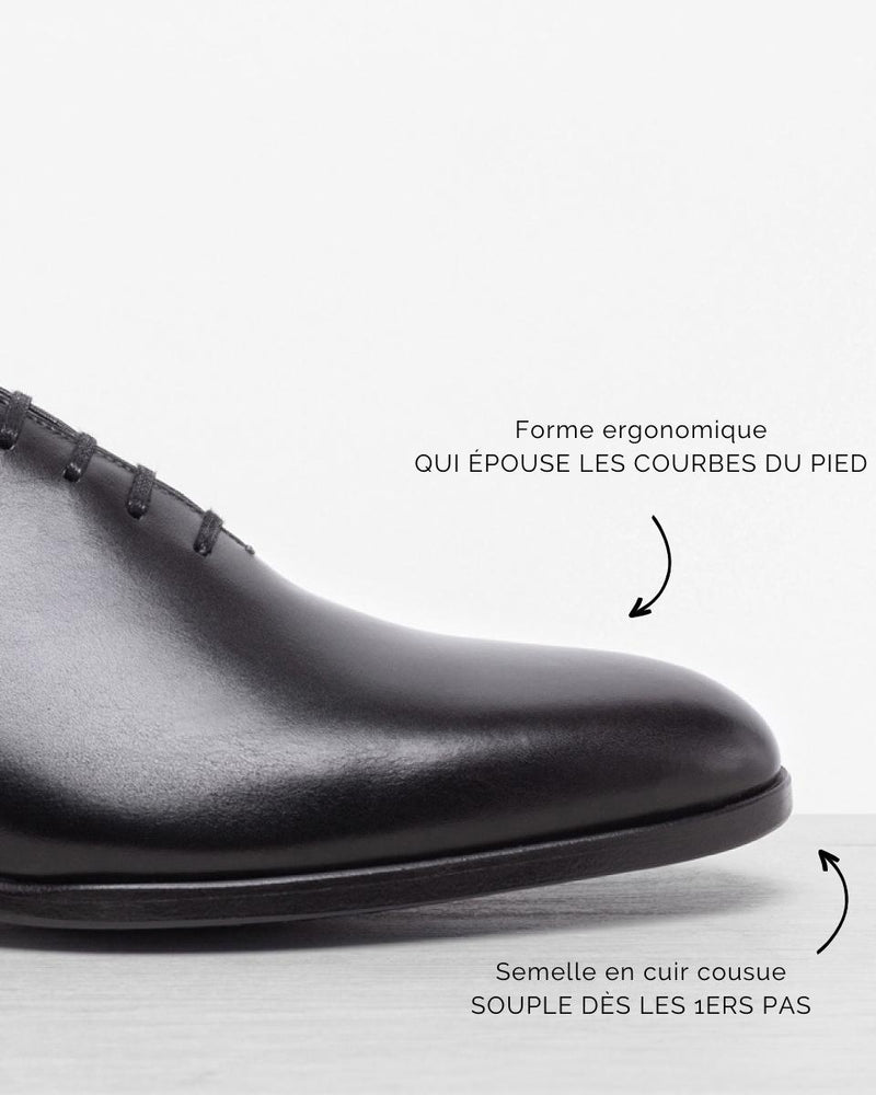 Richelieu - One Cut Thomas - Cuir Noir - Semelle Cuir - Homme