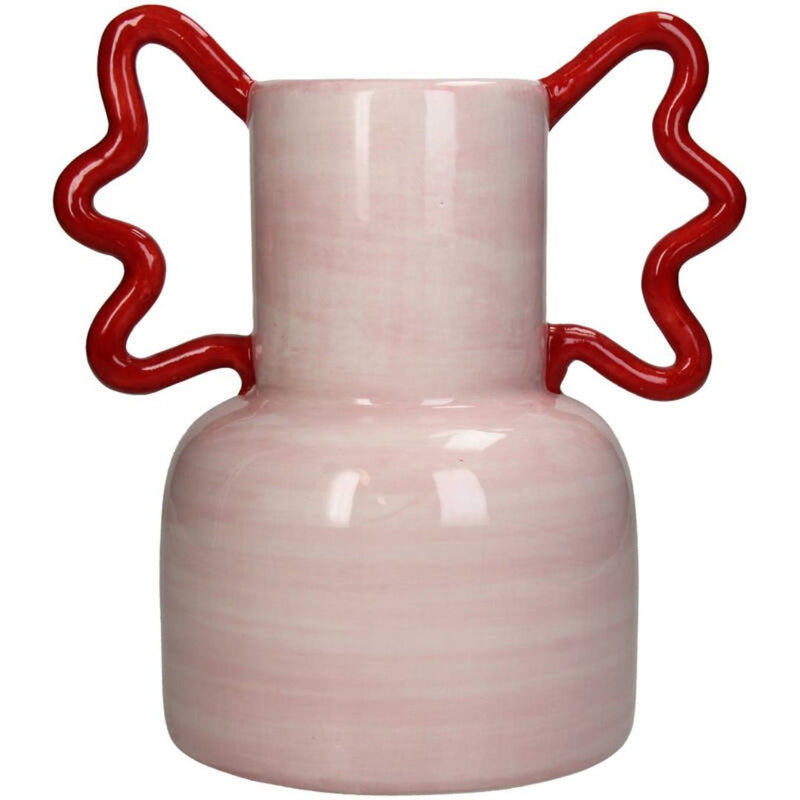 Vase rose avec grandes anses rouges Inside déco 