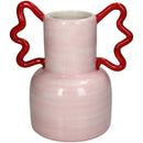 Vase rose avec des grandes anses rouges Inside déco 