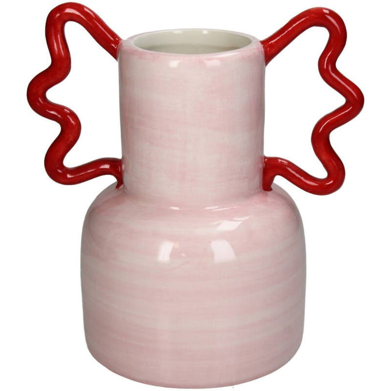 Vase rose avec des grandes anses rouges Inside déco 