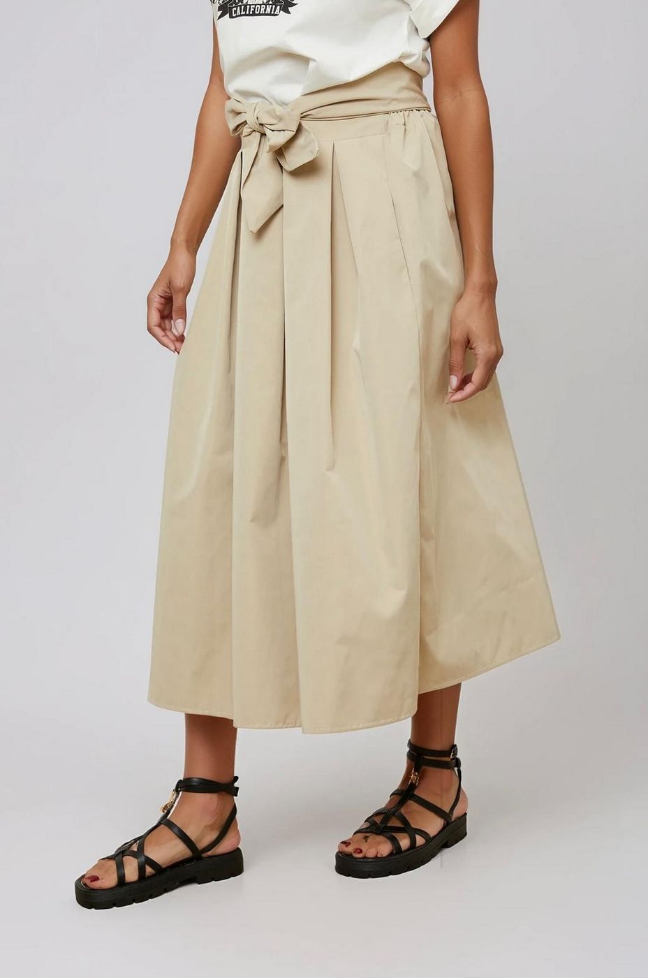 Jupe Avec Élastique Au Niveau De La Taille - Beige