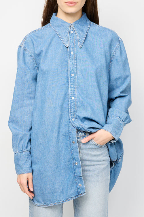 Oversized Light Denim Shirt - Mid Blue Vintage