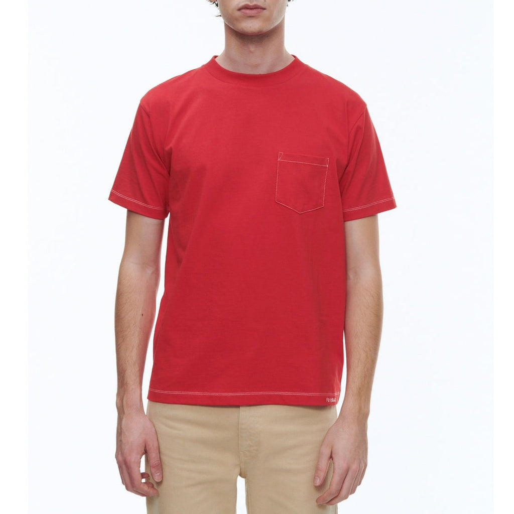 Camiseta De Jersey De Algodón Orgánico Bordada - Rojo - Bordado Fursac