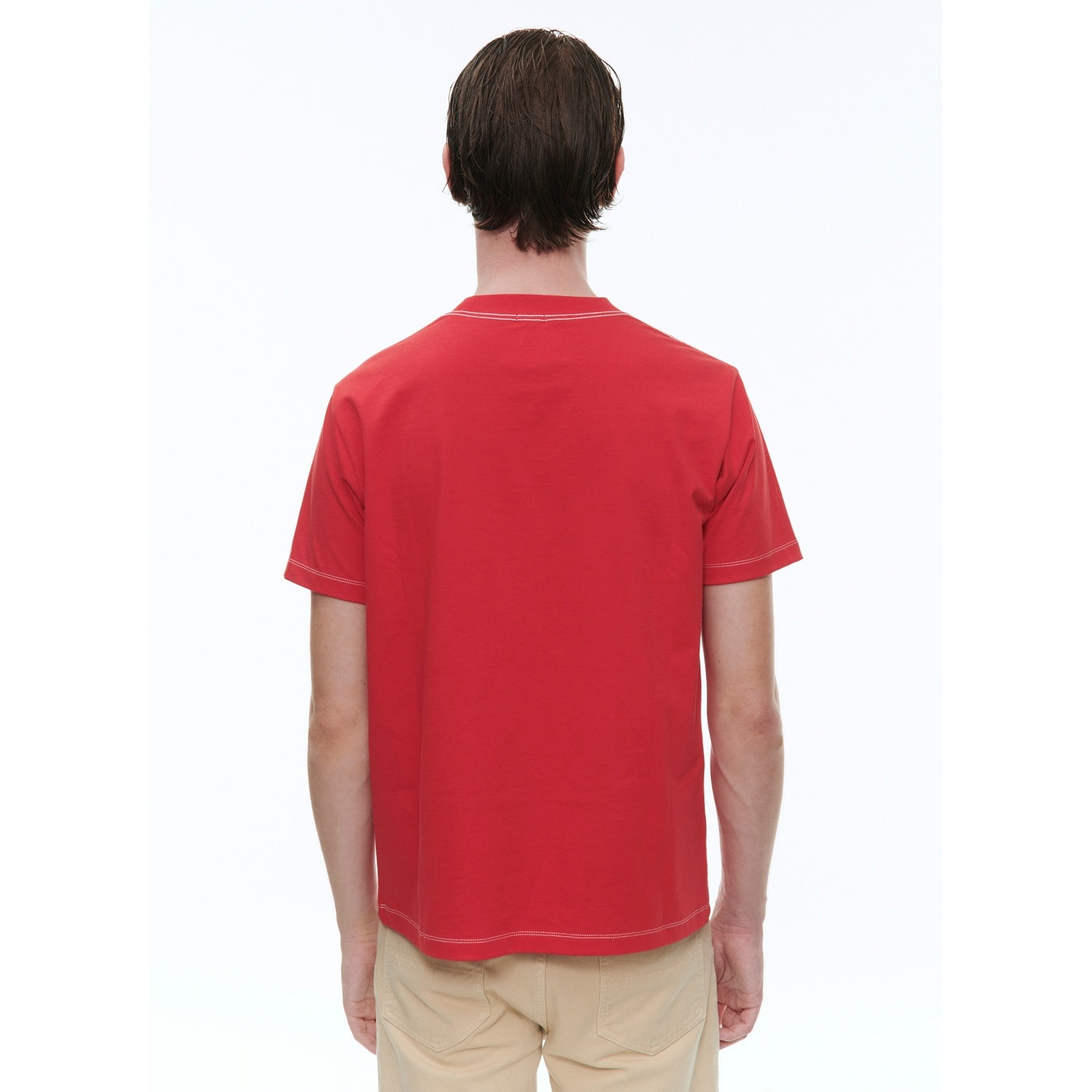 Camiseta De Jersey De Algodón Orgánico Bordada - Rojo - Bordado Fursac