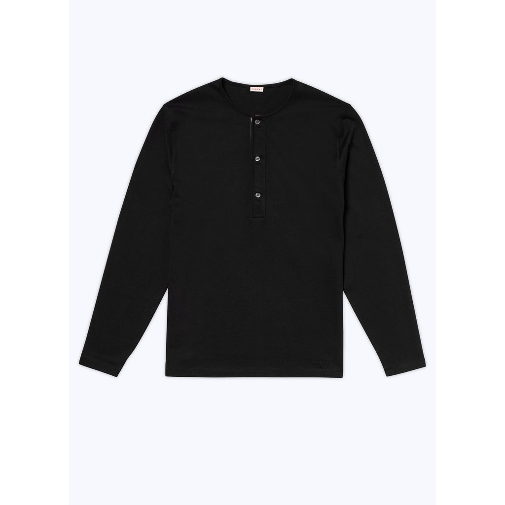 Henley-T-Shirt Langarm - Schwarz