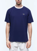 Tee-Shirt Col Contrasté Patch Logo - Marine