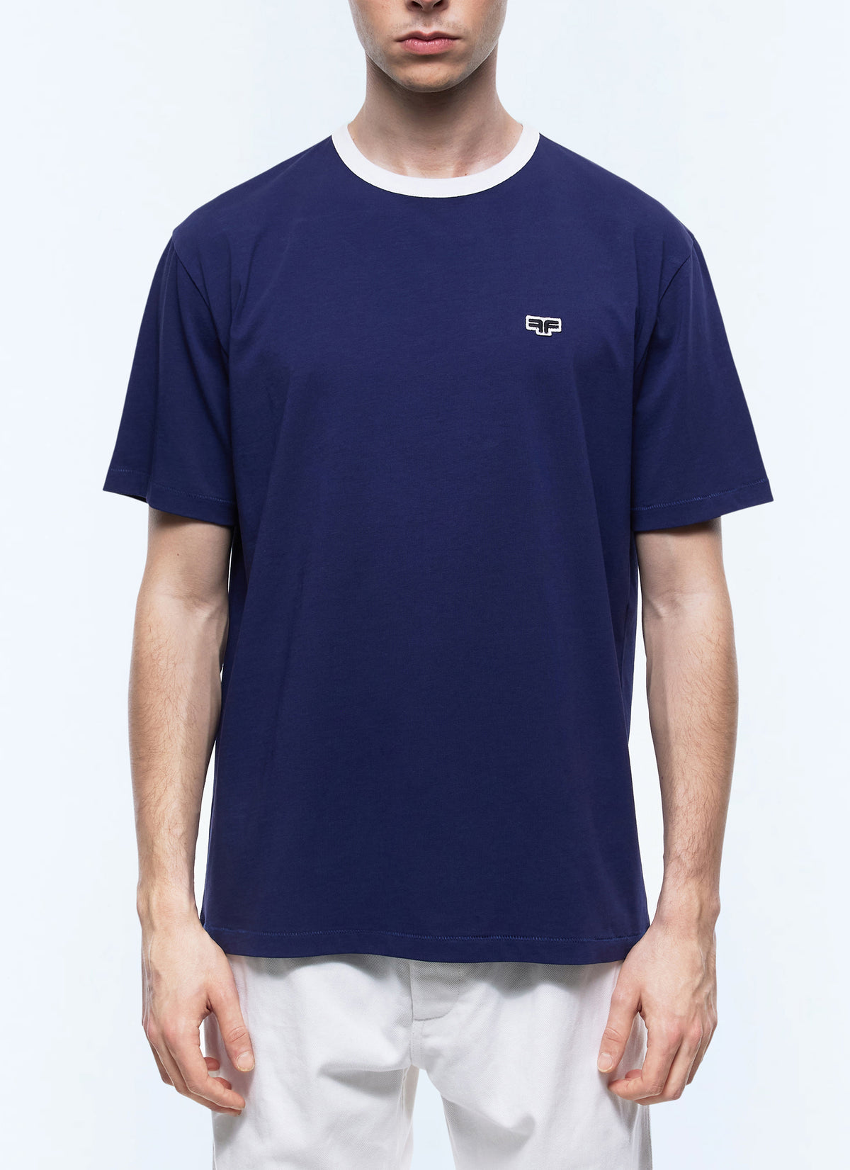 Tee-Shirt Col Contrasté Patch Logo - Marine