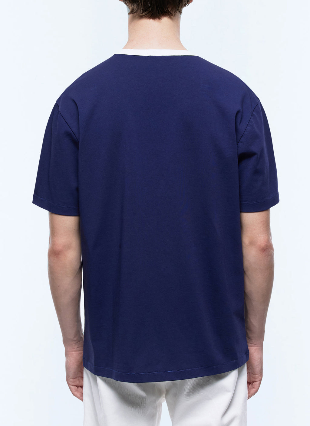 Tee-Shirt Col Contrasté Patch Logo - Marine