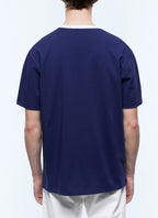 Tee-Shirt Col Contrasté Patch Logo - Marine